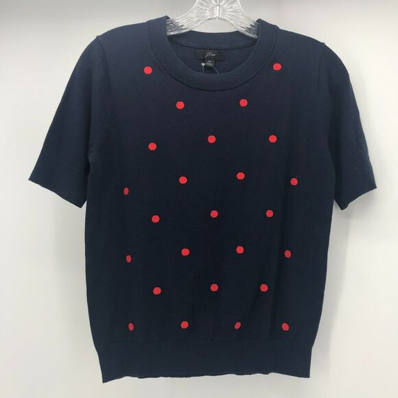 J.CREW Sweaters - J.Crew Rack Dotted Short Sleeve Sweater New XSmall Navy Blue Red M2371 Cotton